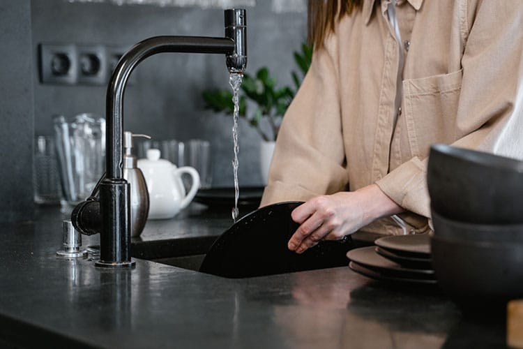 cleaning the kitchen